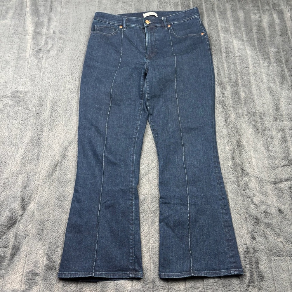LOFT The Kick Crop Dark Wash Seamed Flare Jeans Womens 29/8 Indigo 14737